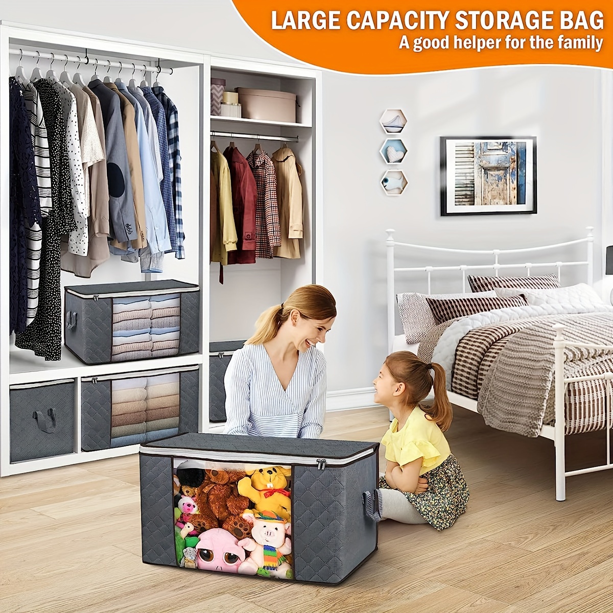 Fabric Large Clothes Storage Bags with zipper Foldable Closet
