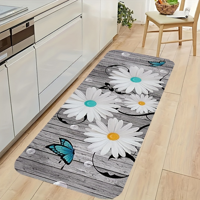 Area Runner Rug Carpet 3'x5', White Wildflowers Outdoor Indoor Kitchen  Living Room Bathroom Bedroom Classroom Laundry Room Washable Bath Rug,  Doormat