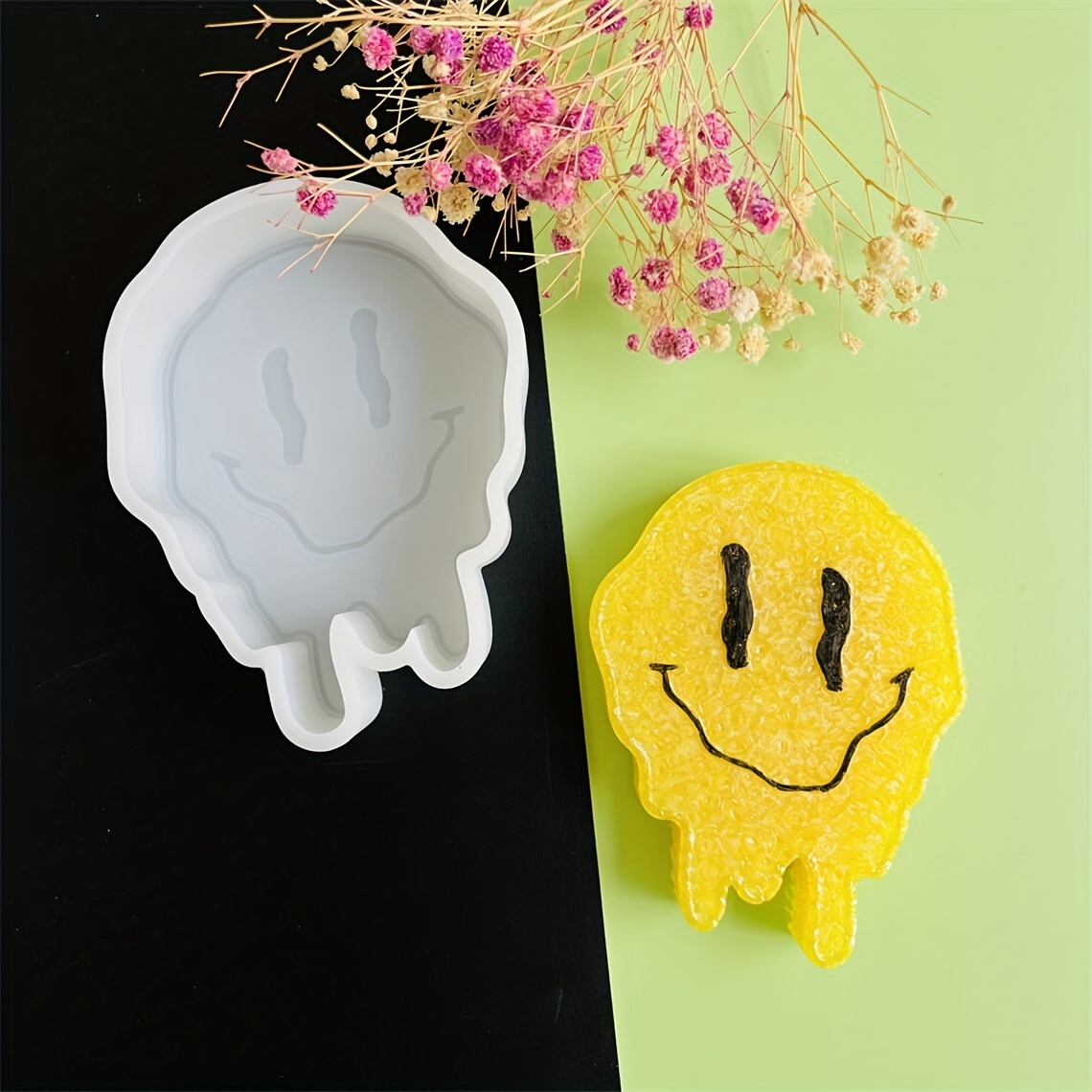 

Melted Smiling Face Car Molds, Silicone Resin Mold, Epoxy Resin Mold For Making Aroma Bead Soap Candle Pendant Clay Wax Melt Diy Craft
