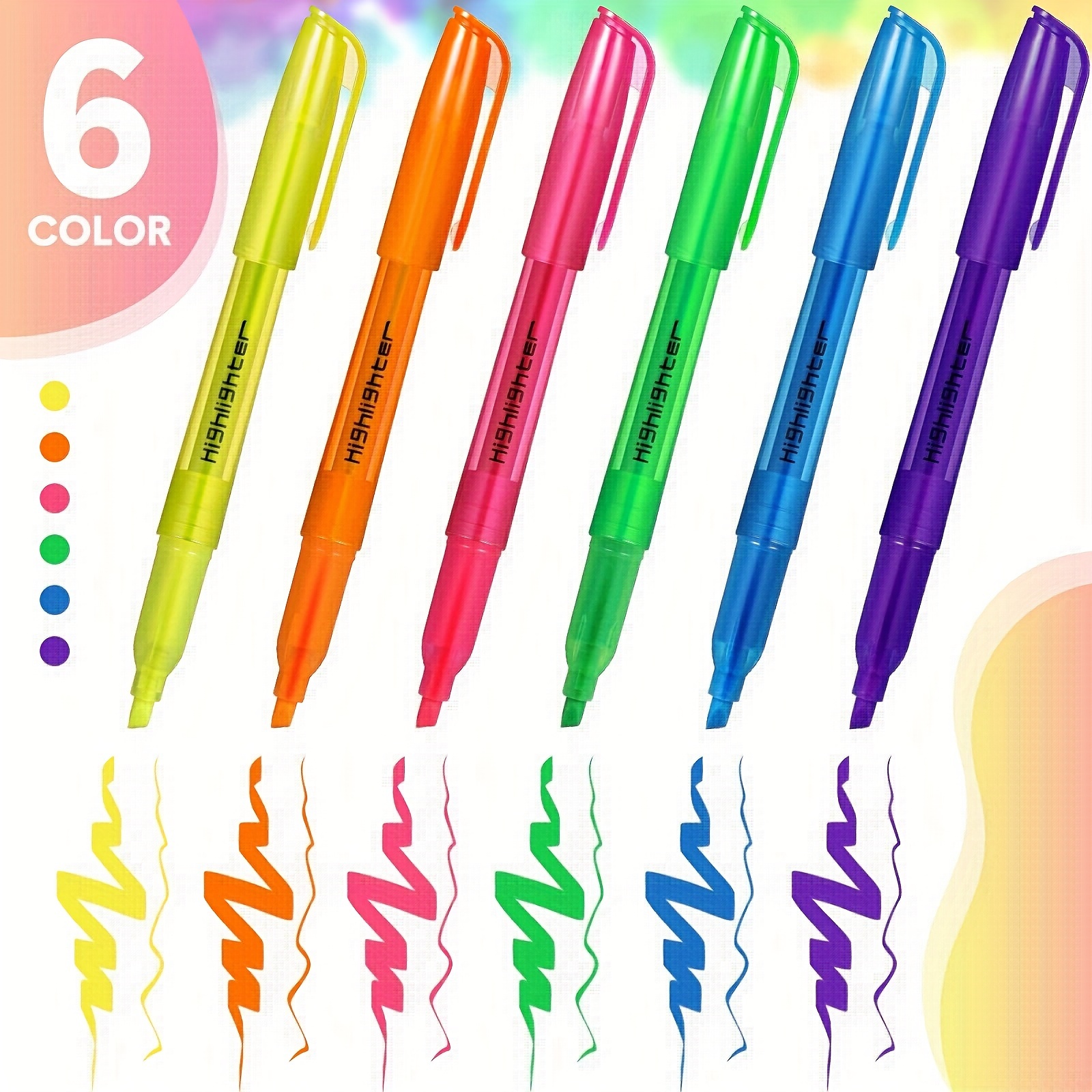 6pcs/set Tiny Bear Chisel Tip Highlighter Pen Fluorescent Colors