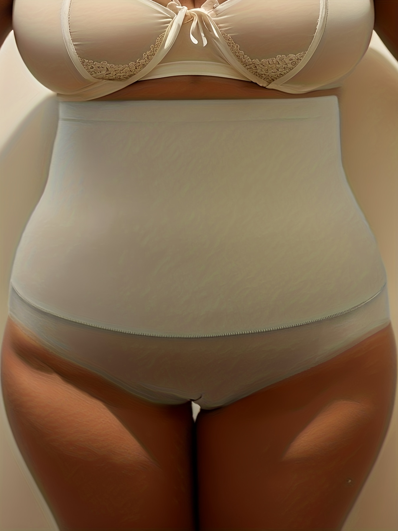 Plus Size Simple Underwear, Women's Plus Solid Tummy Control High Rise  Medium Stretch Shapewear Panty