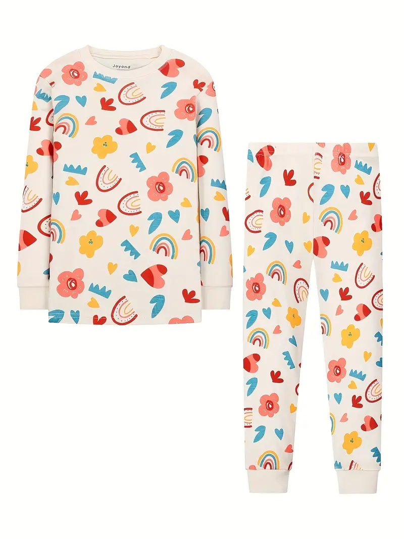 Pijamas Para Niños Con Patrón Floral 2 Piezas, Conjunto De Pantalones Y Top  De Manga Larga, Conjunto De Pijama De Algodón Cómodo, Ropa De Salón Para N