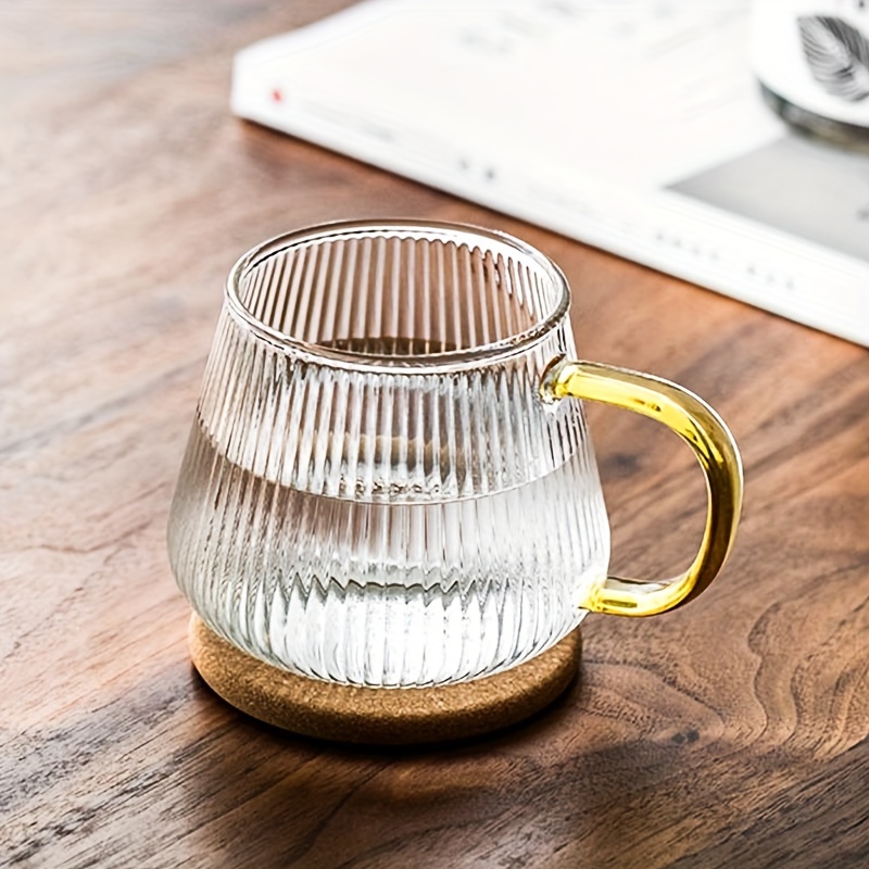 Vertical Stripes Glass Cup With Wooden Lid And Handle - Perfect For Tea,  Juice, Milk, Water, Beer, And More - Temu