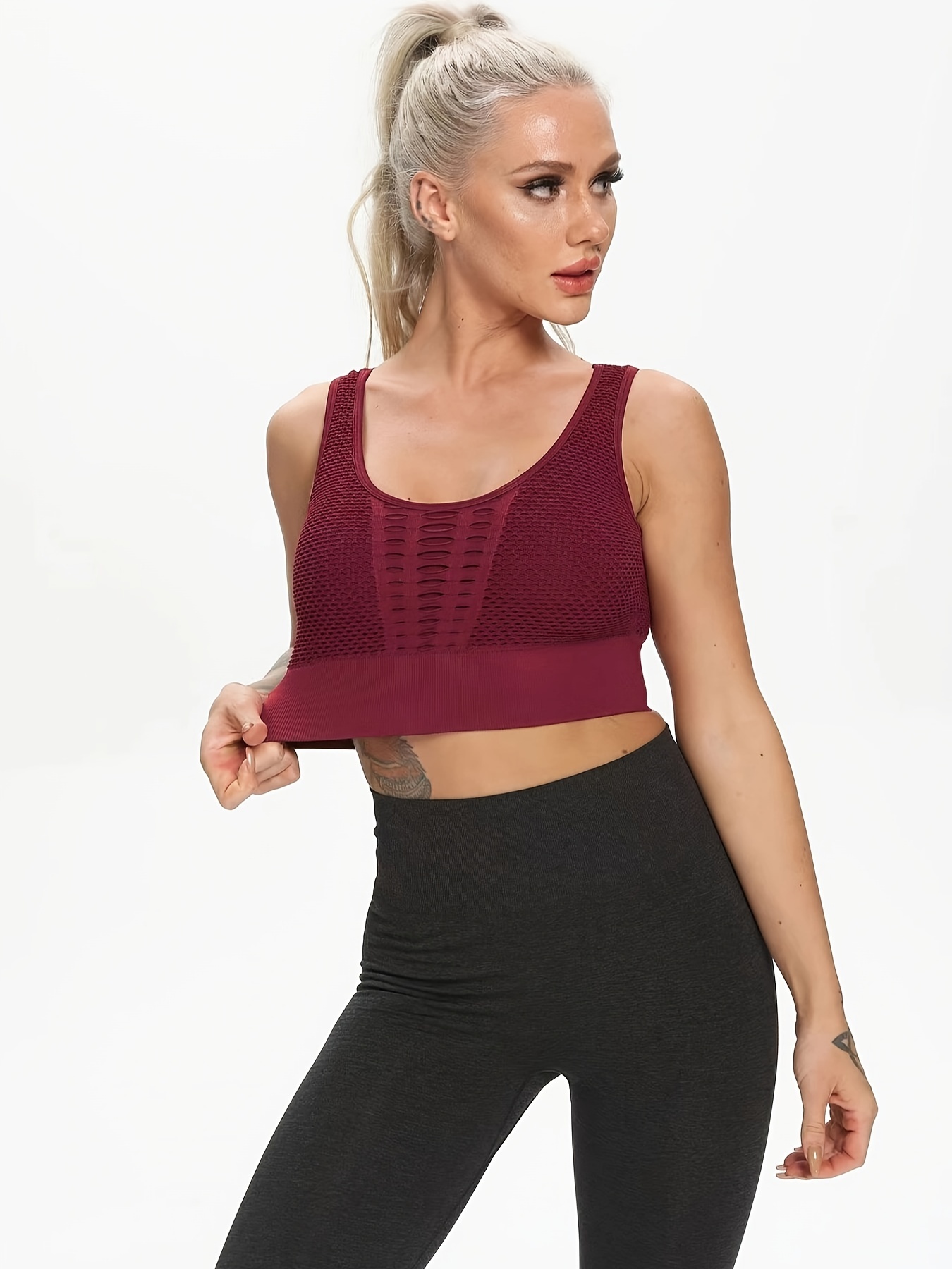 Plaid Mesh Hollow Out Sport bh Push up Stoßfest Sexy Running