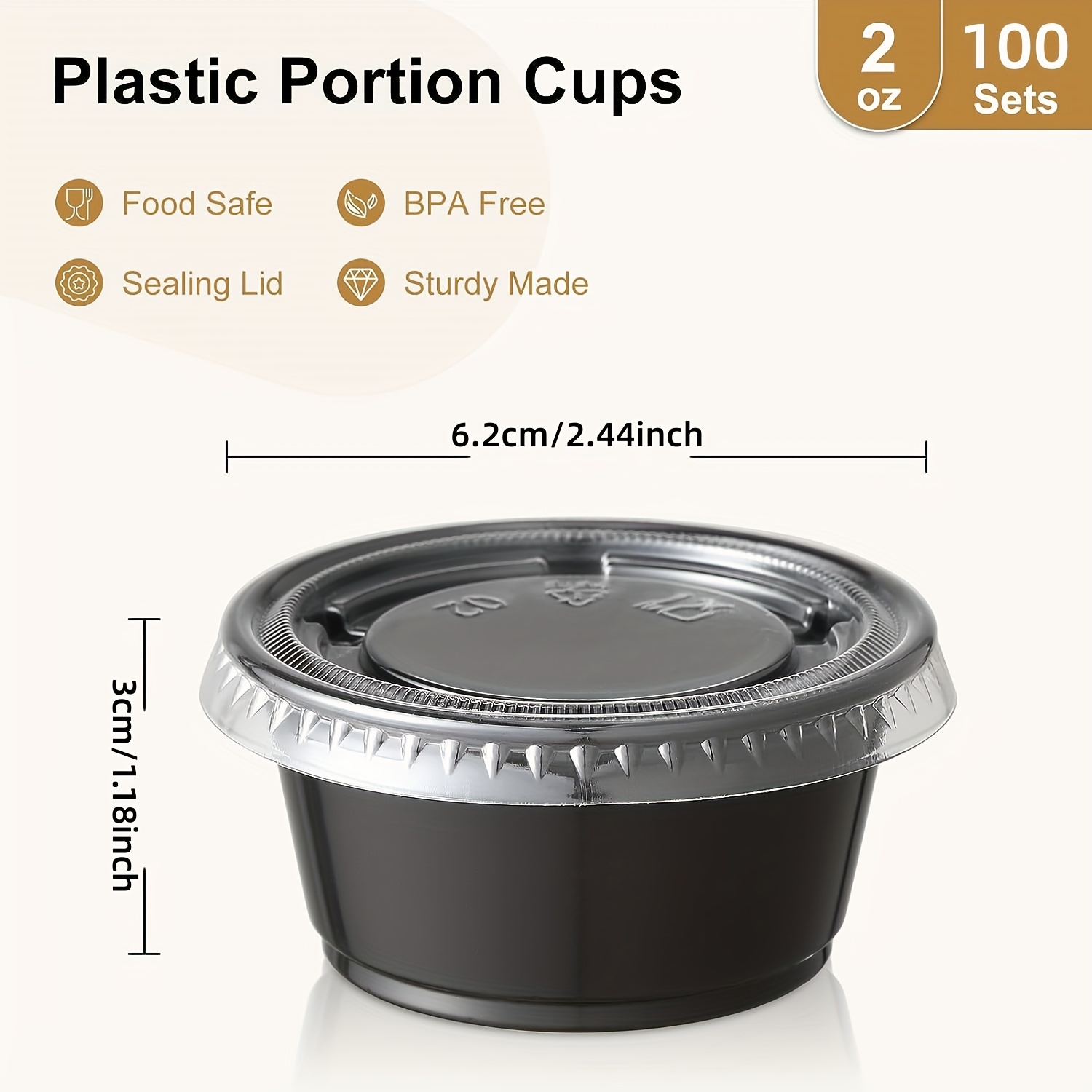 20pc Disposable Plastic Sauce Portion Cup Lid Set Condiment