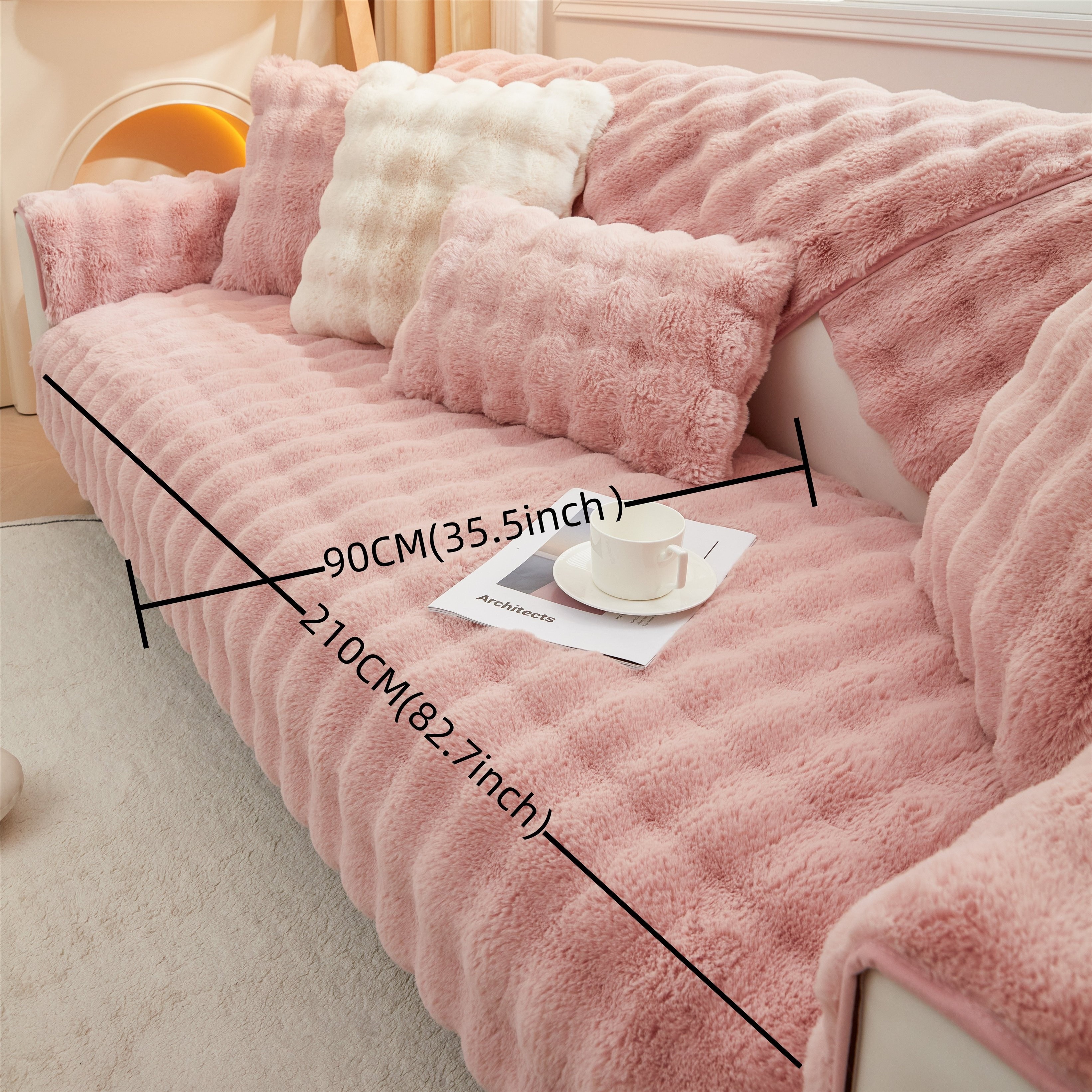 1pc Pink Sofa Seat Cushion Cover, Simple Embossed Design Sofa Cushion Cover  For Household