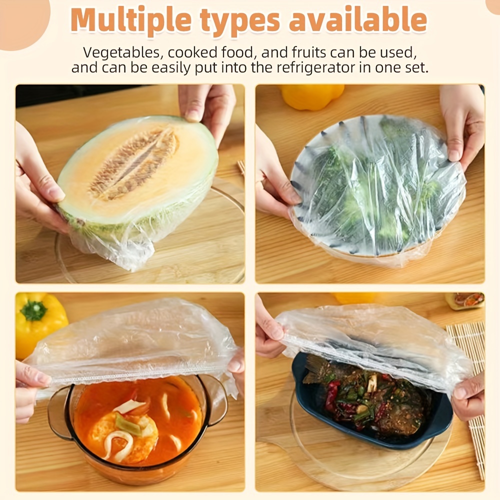 200pcs Food Dust Cover Bowl Dish Dust Cover Disposable Food Storage Saran  Wrap Elastic Mouth Food Wrap Cover for Kitchen Refrigerator