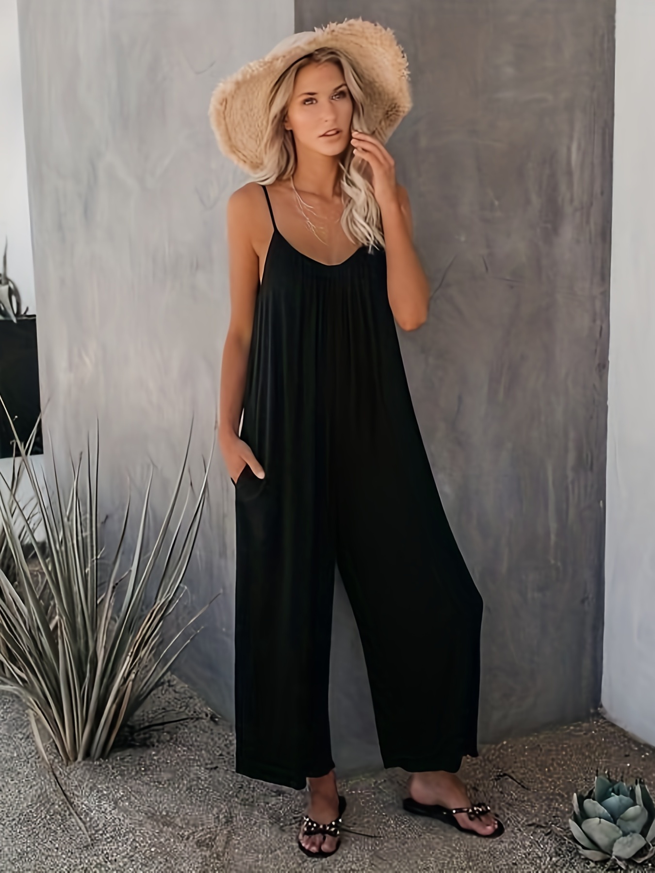 Loose Cami Jumpsuit Solid Casual Jumpsuit Summer Spring - Temu