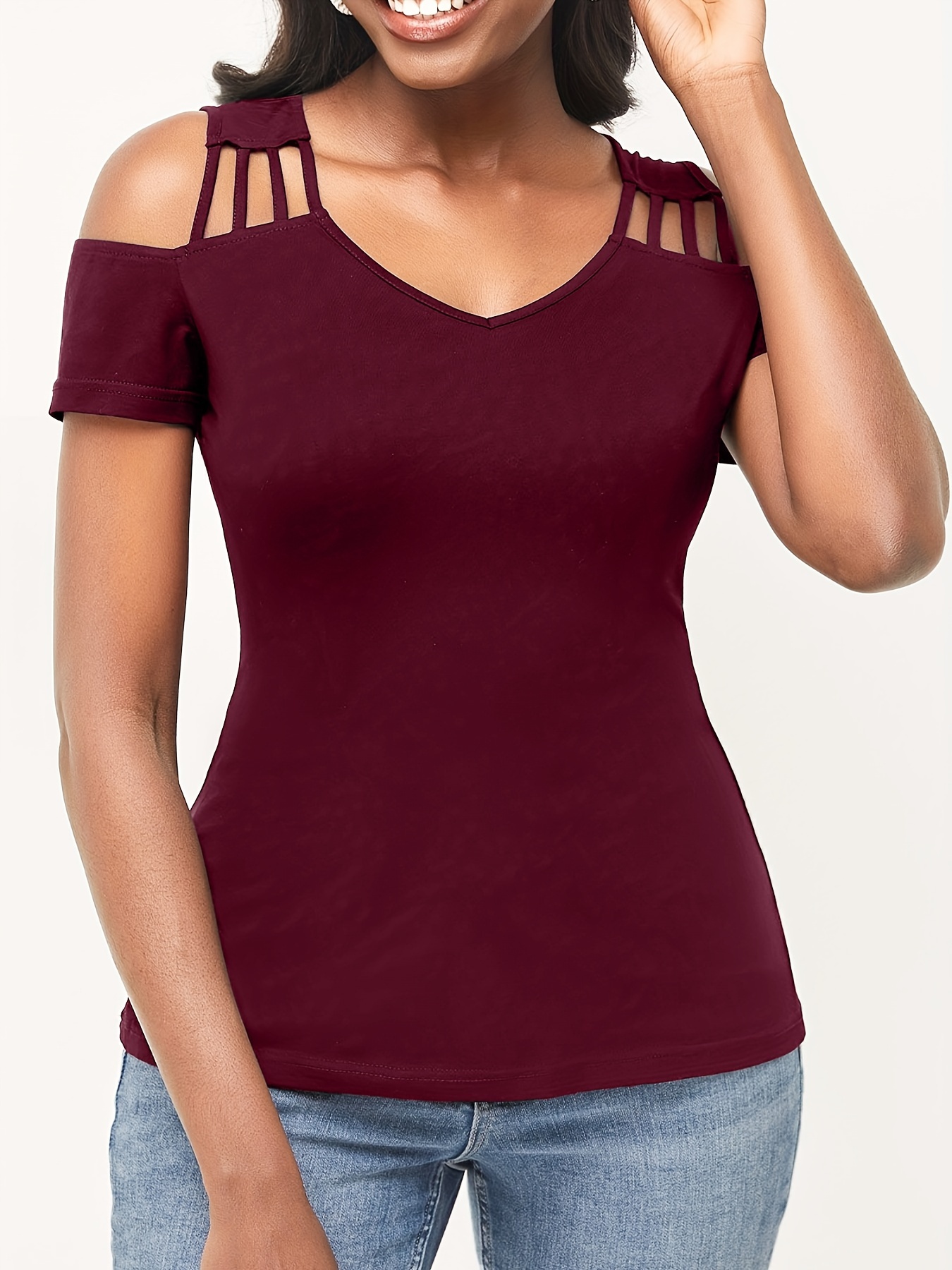 Kuhl Womens Short Sleeves V Neck T-Shirt Hiking Size Medium Burgundy in  2024