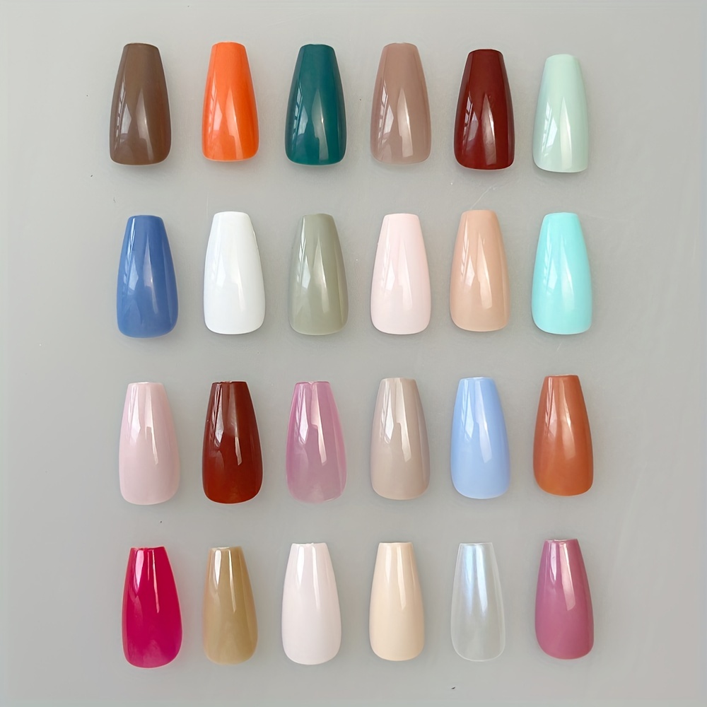 576 pcs french medium solid color ballerina press on nails full cover coffin fake nails glossy false nails for women and girls 24 colors details 2