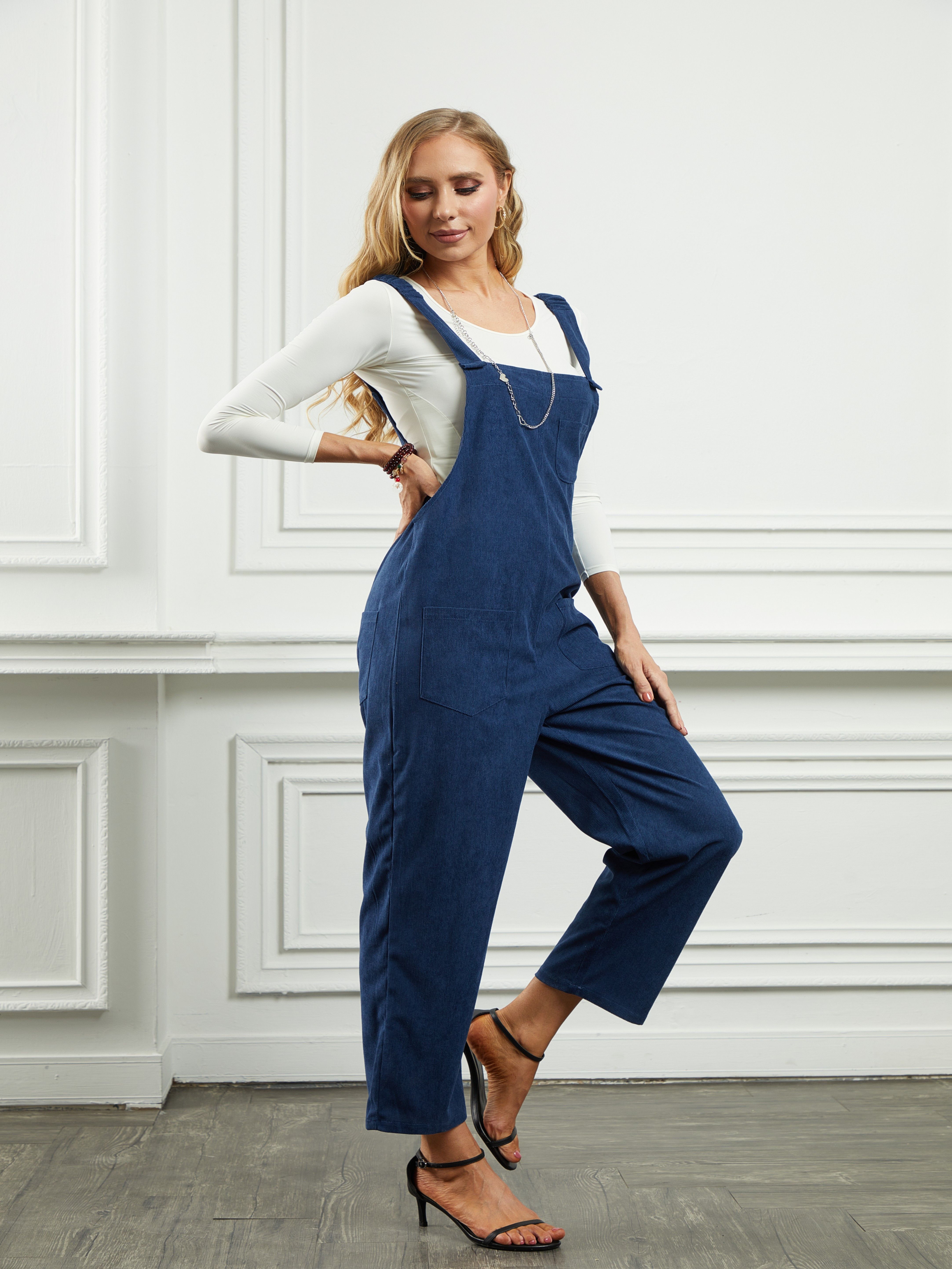 Solid Color Overall Jumpsuit Casual Overall Jumpsuit Pockets - Temu