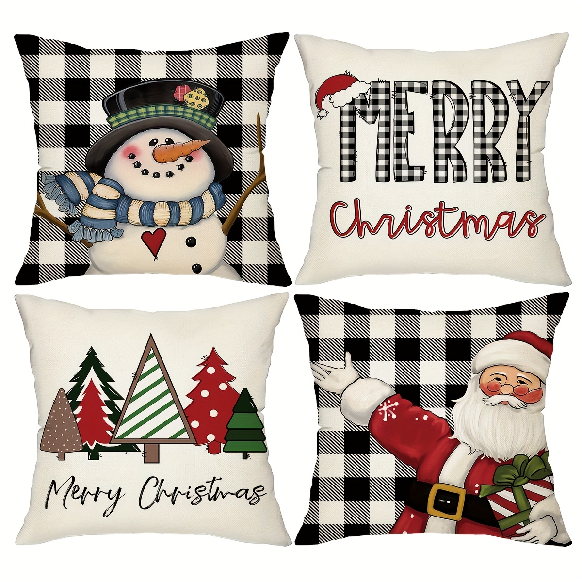 Christmas Christmas Snowman Color Lights Christmas Tree Santa Claus  Pillowcase Home Sofa Cushion Cover Linen Blend Car Cushion Cover Throw  Pillow Home Pillow Insert Not Included - Temu