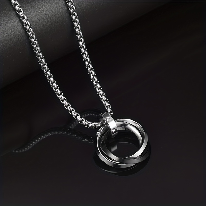 Men's Hip Hop Stainless Steel Triple Ring Pendant Necklace