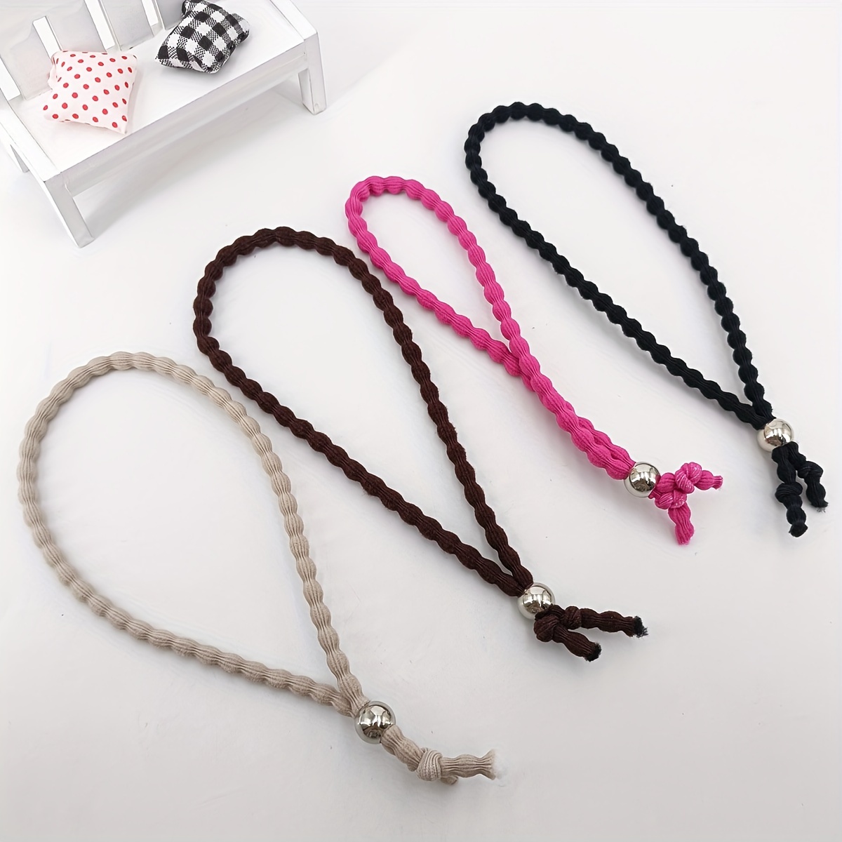 Image of 4pcs/5pcs Beaded Headbands Beads Adjustable Headband Hairband African Bubble Ponytail Hairband Natural Curly Headband Beads Sliding High Elastic Headband Adjustable Headband