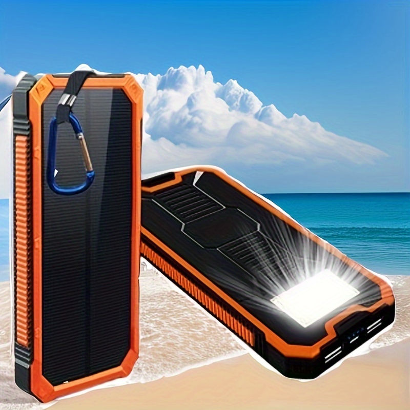 Cargador Solar portátil para teléfono móvil, batería externa de 10000mAh, 4  paneles solares, para acampar al aire libre - AliExpress