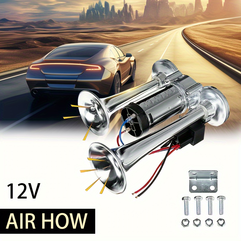Bocina de aire de coche de 12 V, kit de bocina de aire de tren súper fuerte  de 150 dB para camión, automóvil, bocinas de aire de doble trompeta de