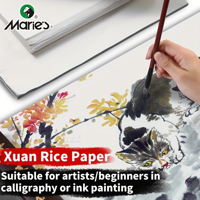 KYMY Chinese Japanese Calligraphy Xuan Paper, Sumi/Rice Paper for Writing Painting Drawing Practice, Chinese Brush Ink Paper Half Sheng Shu (Half