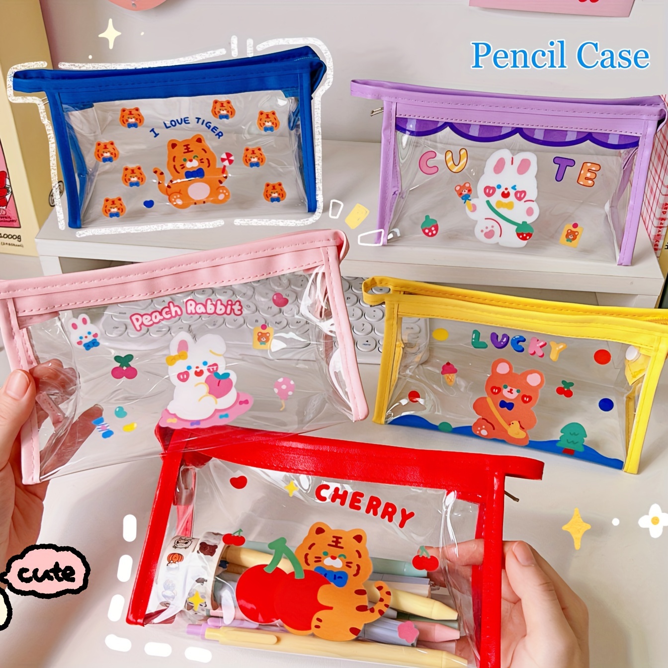 Kawaii Bunnies Clear Transparent Pencil Case