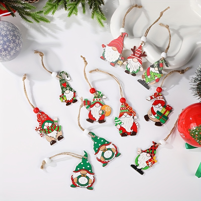 Farmhouse Christmas Tree Ornaments Wooden Santa Claus And - Temu