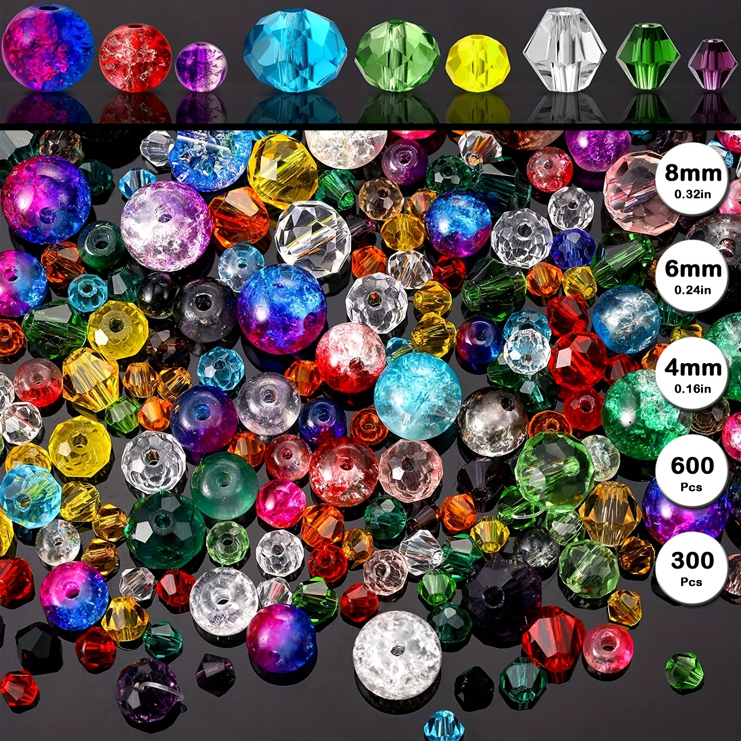  600 Pcs Glass Beads for Jewelry Making, Assorted