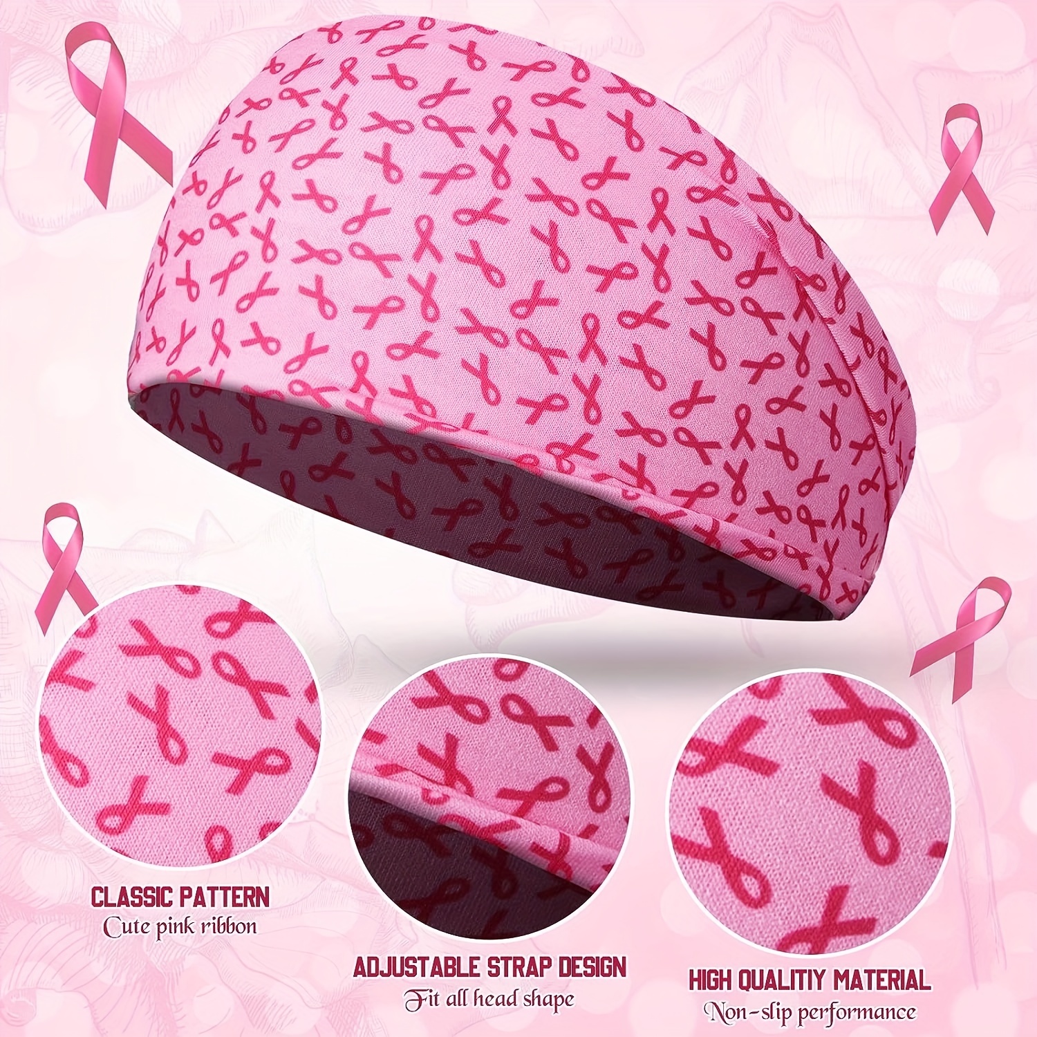 Pink Ribbon Hair Ribbon for Girl Women 8'' Breast Cancer Elastic Hair Ties Breast  Cancer Awareness