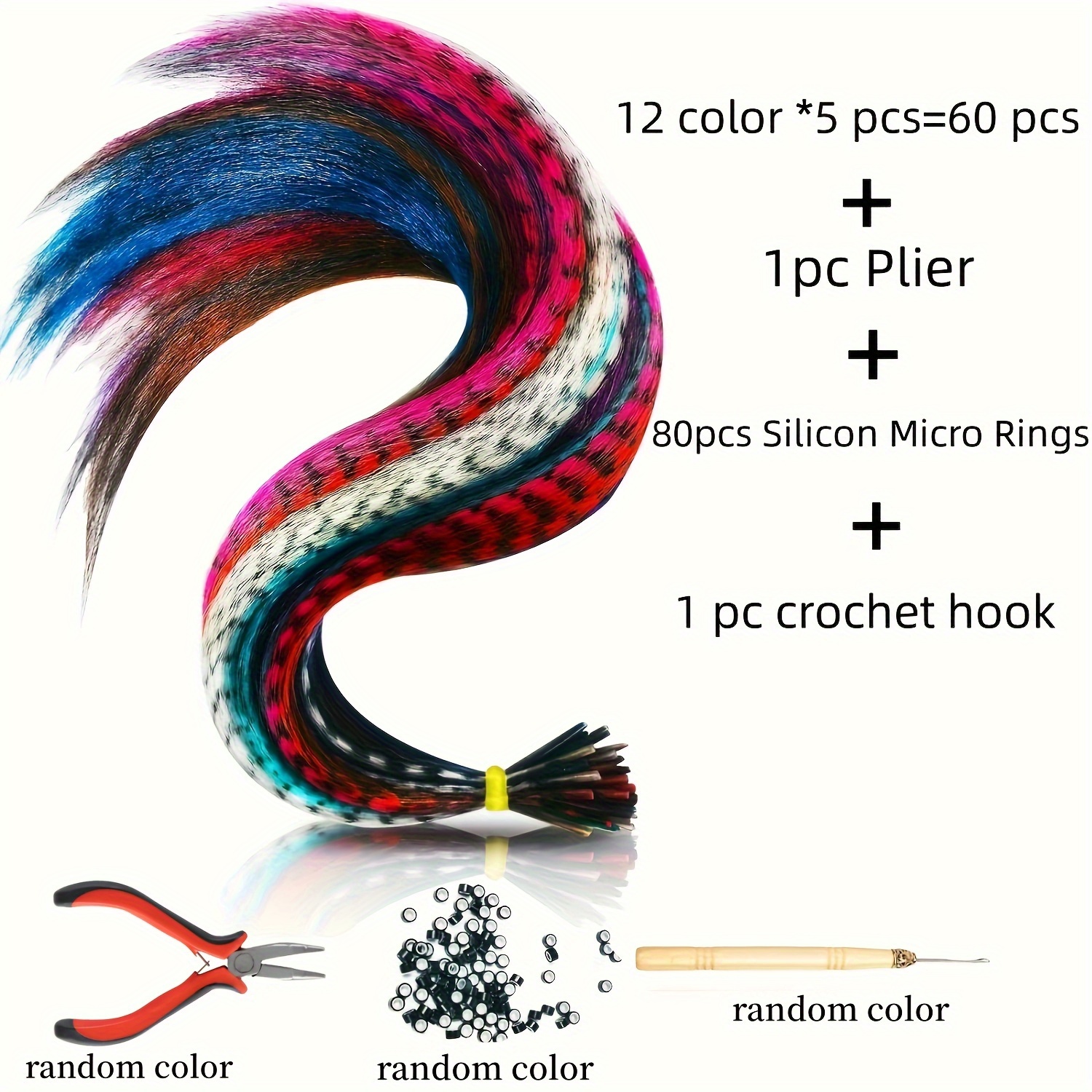 1,500 Silicone Micro Rings Beads Feather Hair Extension COMPLETE TOOL KIT  HOOK