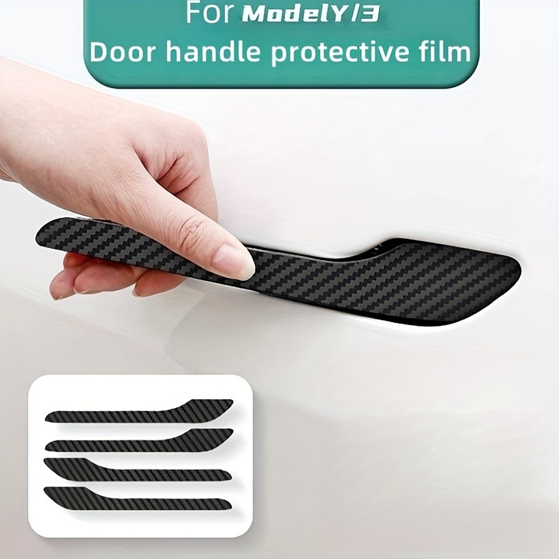 4PCS Genuine Carbon Fiber Door Handle Protection Covers for Tesla Model Y  2020-2023 (Matte)