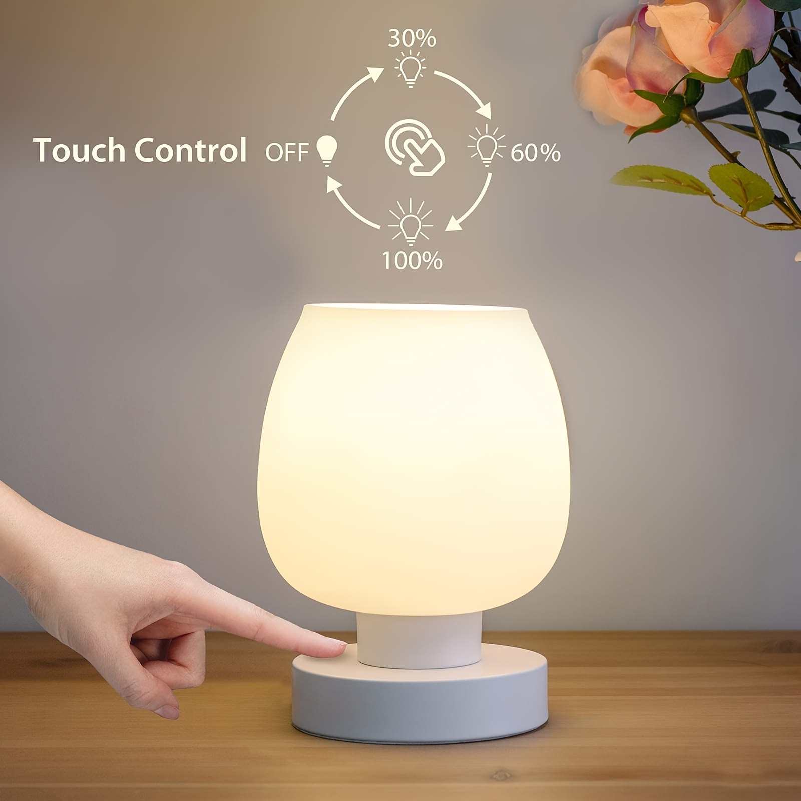LED Lampe de Chevet Tactile avec 3 Niveaux de Lumière Blanc Chaud