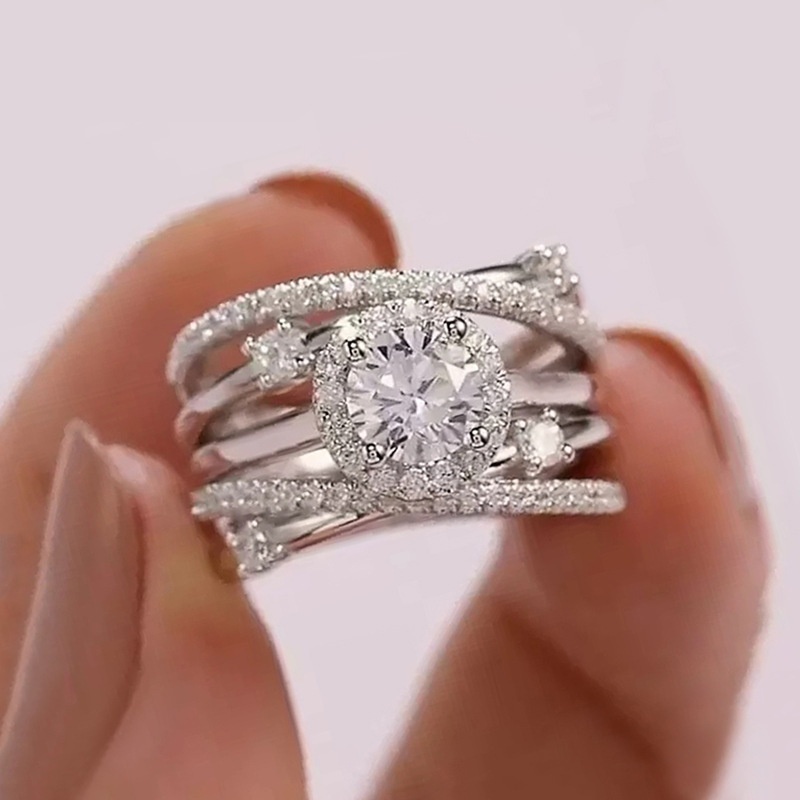 Women's 925 Silver Plated Multilayer Zircon Ring