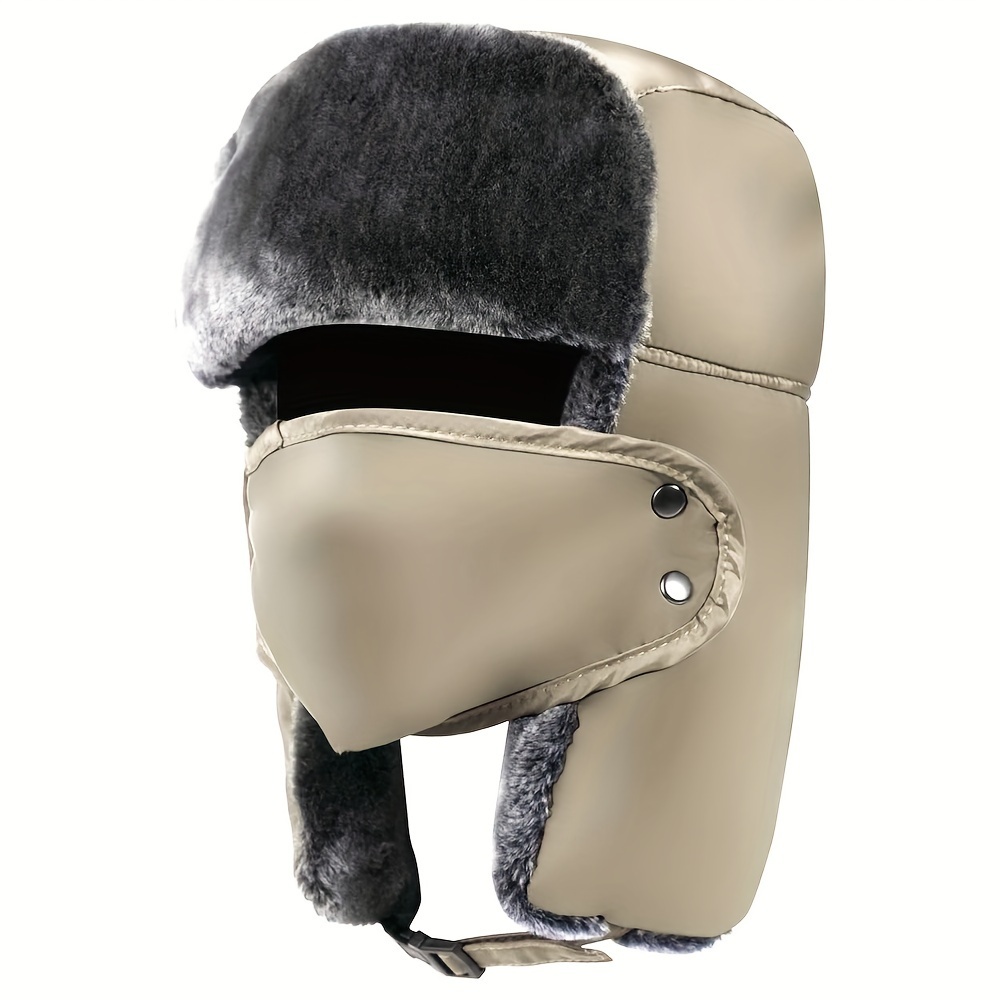 Winter Warm Thick Trapper Hat Windproof Mask Solid Color - Temu