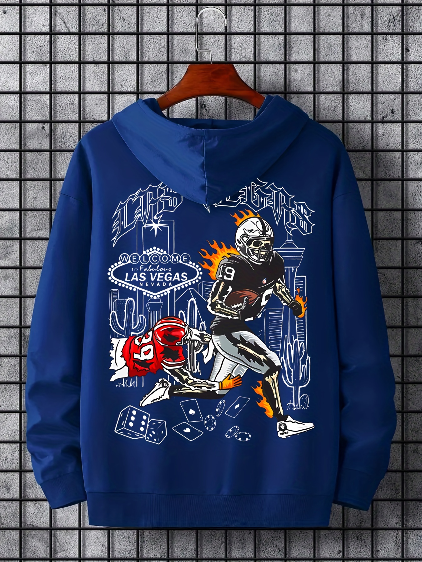 Plus Size Casual Sweatshirt, Men's Stylish Chicago Bears Print Long Sleeve Drawstring Hoodie, Pullover Sweatshirt,Temu