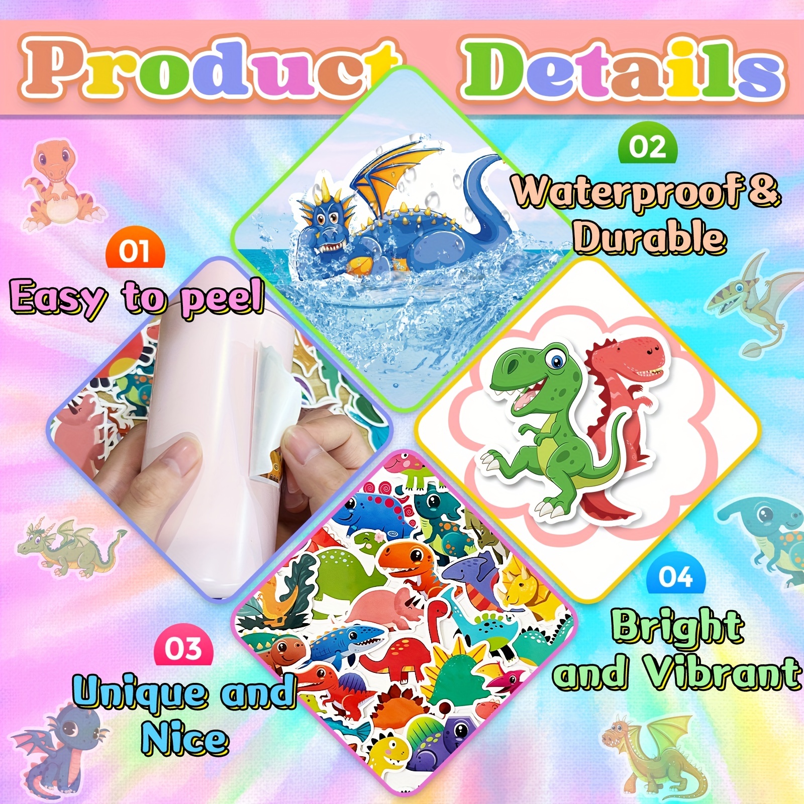 100PCS Dinosaur Stickers, Cute Waterproof Cartoon Stickers for Kids, for  Stationery, Luggage, Teaching Rewards