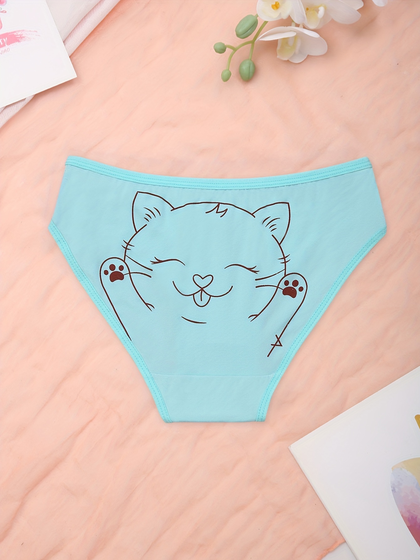 Cartoon Cat Print Bikini Panties Comfy Cute Stretchy Skin - Temu Canada