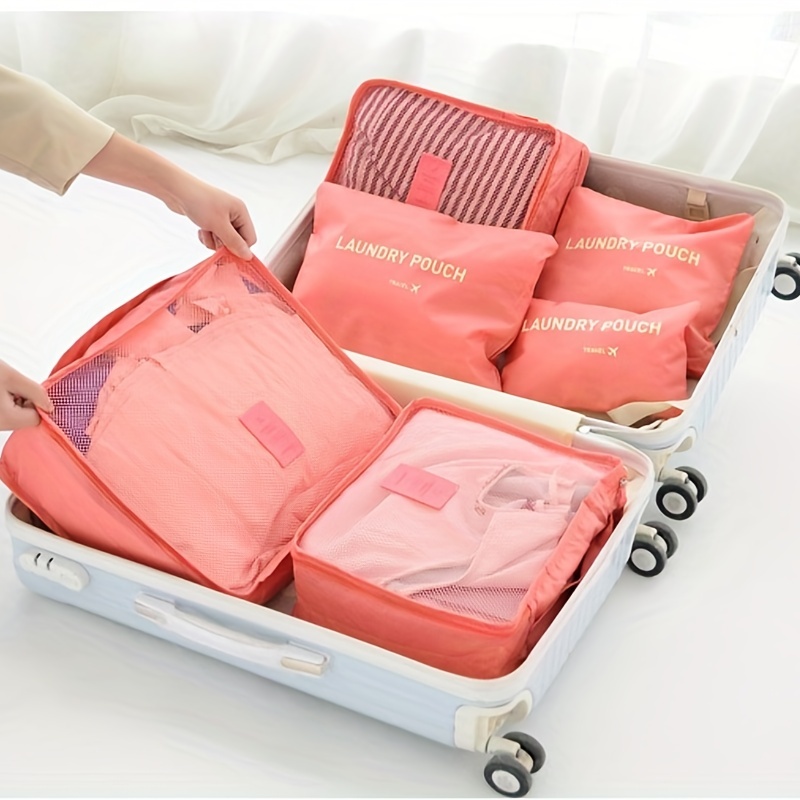 6бр. Обикновена едноцветна чанта за съхранение при пътуване, чанта за съхранение на дрехи, отделна чанта за сухо и мокро съхранение, козметична чанта, чанта за пране, тоалетна чанта за пътуване, кубове за опаковане