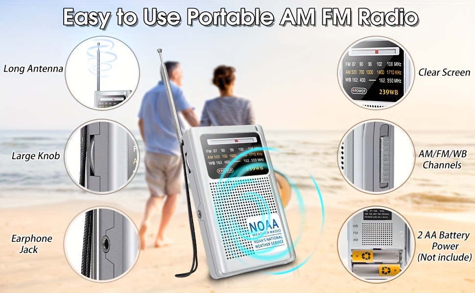 Radio AM FM funciona con pilas y radio meteorológica NOAA, la mejor  recepción y la más duradera. Radios de transistor compacto AM FM, por  Vondior