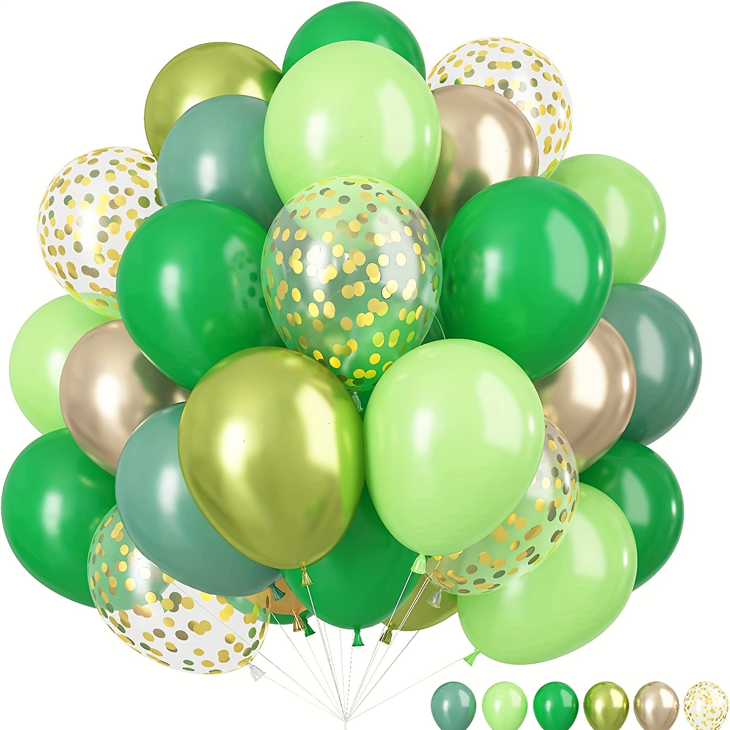 Globos verdes y dorados, globos de látex de confeti de 12 pulgadas