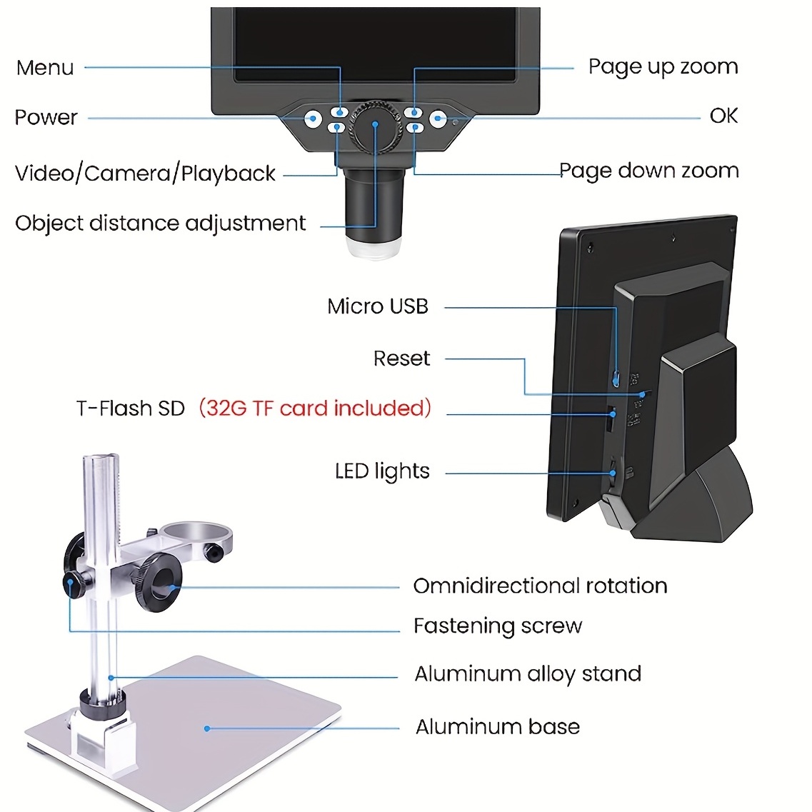 1200w microscope 7 inch hd magnifying glass appraisal digital electronic microscope mobile phone repair circuit board computer details 2