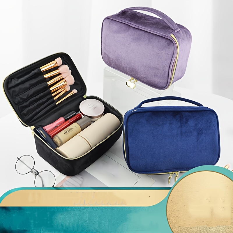 Bolsa de maquillaje de felpa para mujer, neceser pequeño de viaje portátil  de Color sólido con cremallera, bolsa de aseo, bolsas de almacenamiento -  AliExpress