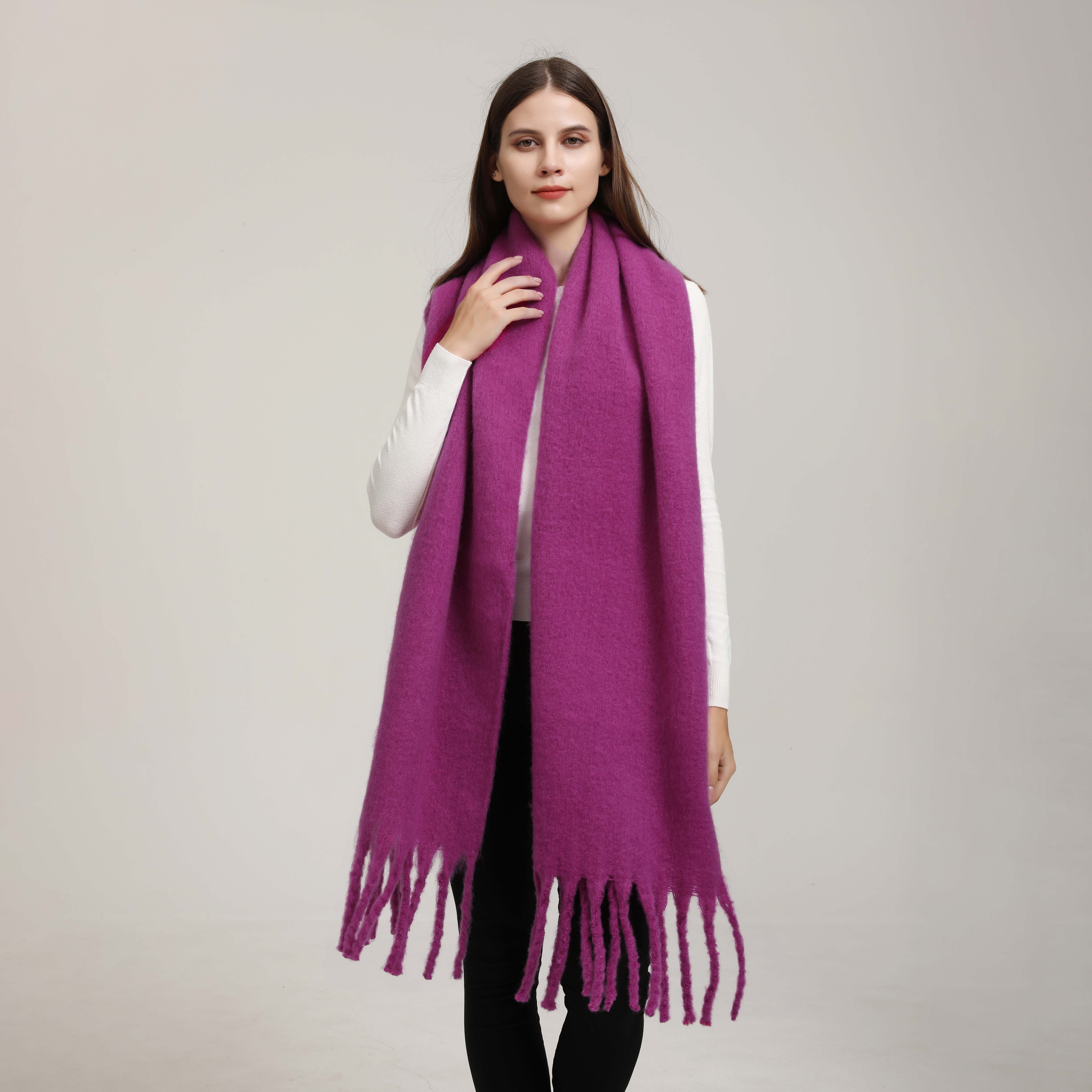 Solid Color Chunky Scarf Imitation Cashmere Warm Tassel - Temu