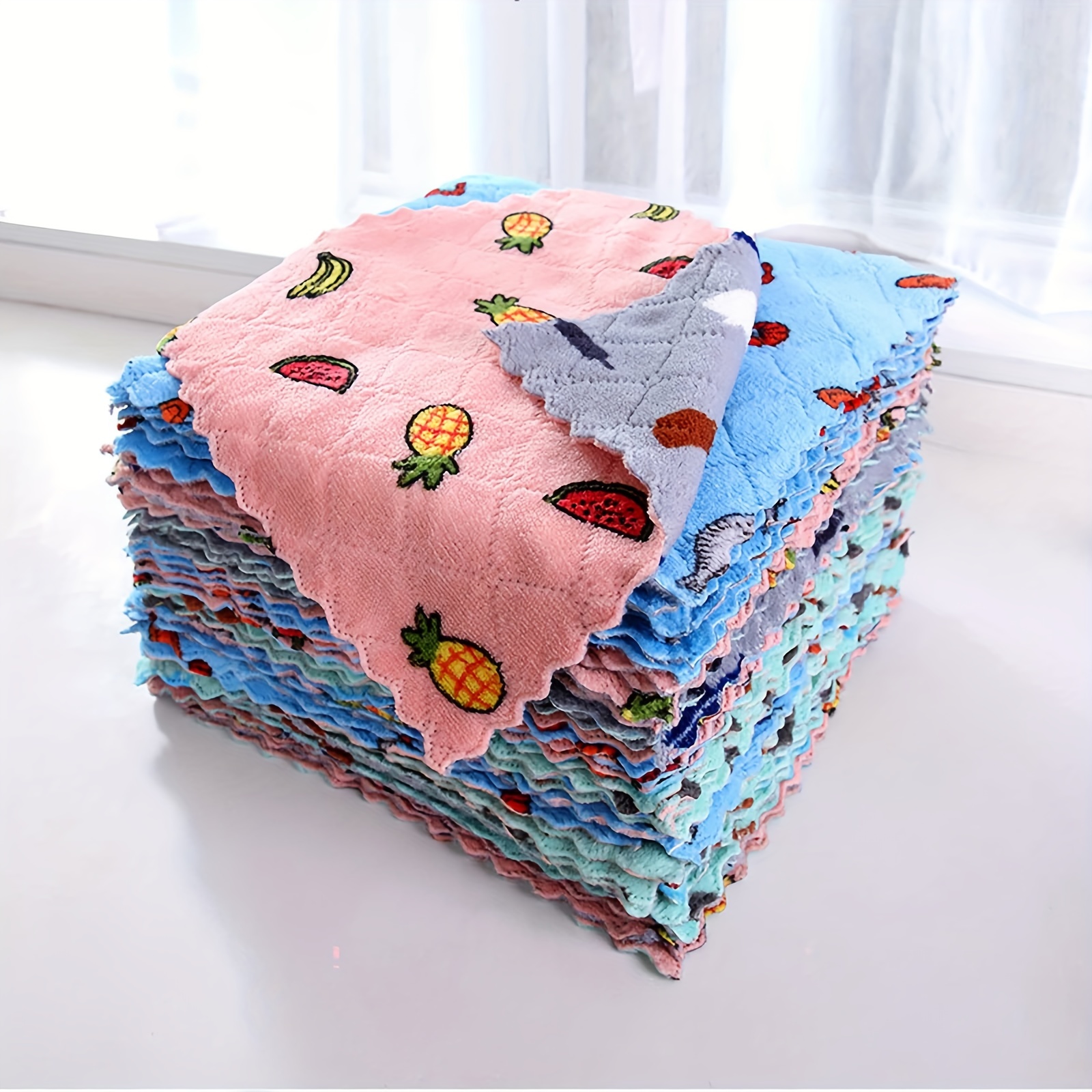 Double-sided Printed Coral Fleece Dishcloths, Absorbent Cartoon Pattern Cleaning  Rags, Cleaning Towels For Household, Cleaning Cloths Dish Towel - Temu
