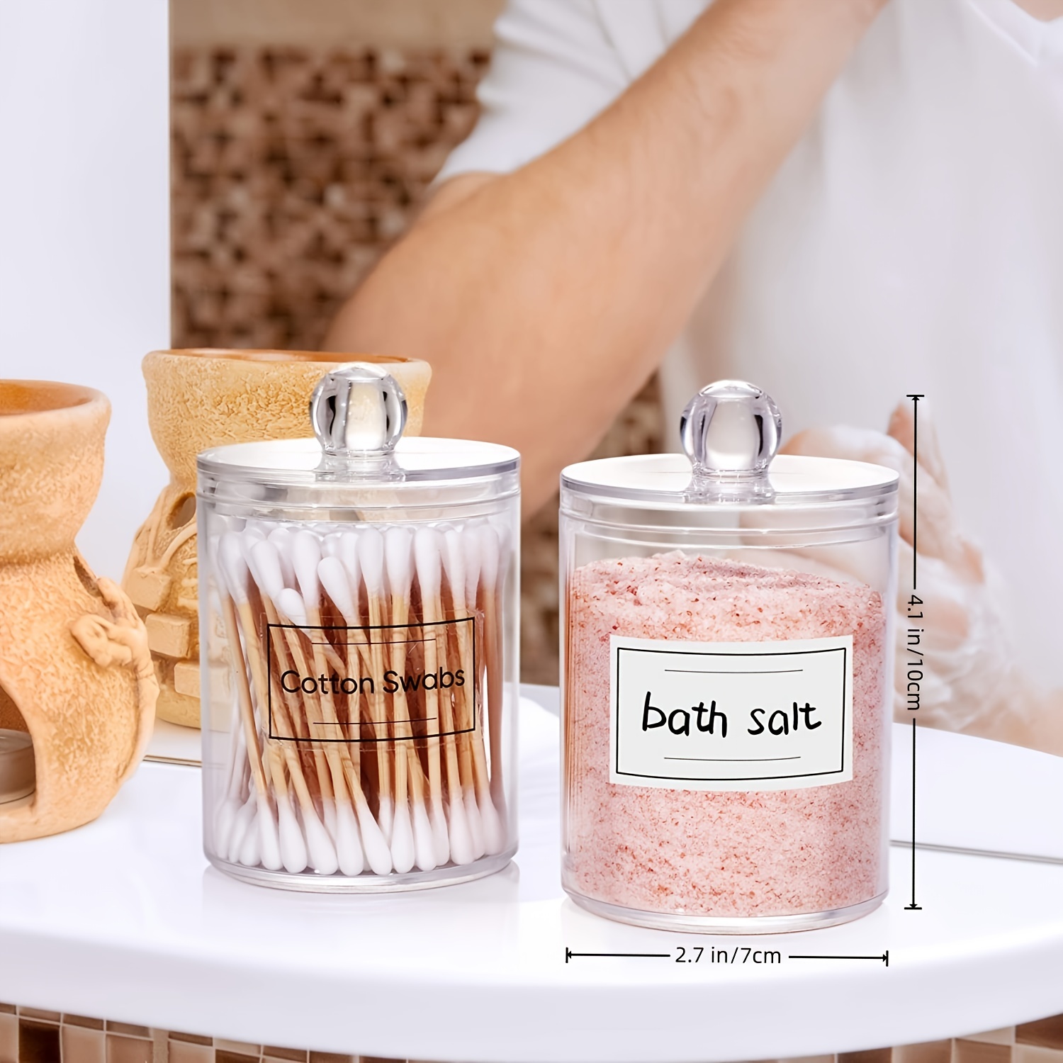 Clear Qtip Holder Storage Canister Organizer With Bamboo Lid Bathroom Jars  Storage Box Canisters For Cotton Ball Swab Pad Storage Dispenser - Temu
