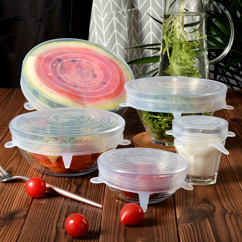6 tapas elásticas de silicona reutilizables herméticas para alimentos,  cubiertas de mantener fresco sello tazón elástico envoltura cubierta de  cocina utensilios de cocina