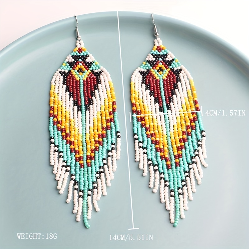 1pair Cute Colorful Bohemian Style Glass Beads Tassel Drop Earrings For  Teen Girls, Mixed Color Handmade Ethnic Style Earrings