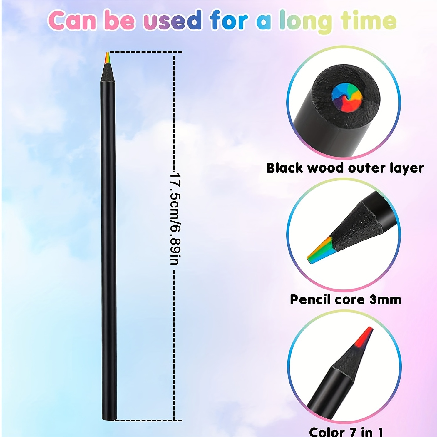 Black Wooden Rainbow Colored Pencils 7 Color In 1 Art Supplies