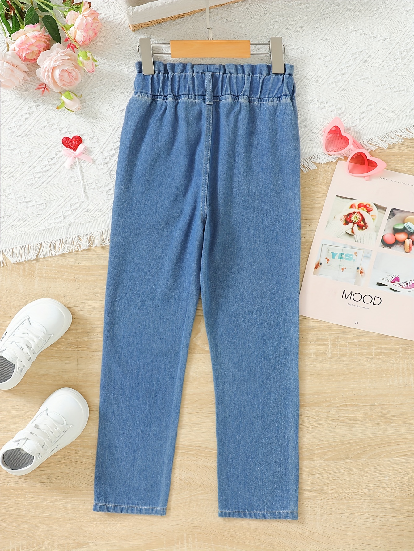 Girls Cartoon Embroidered Jeans Cute Kids Casual Denim Pants For Spring And  Autumn