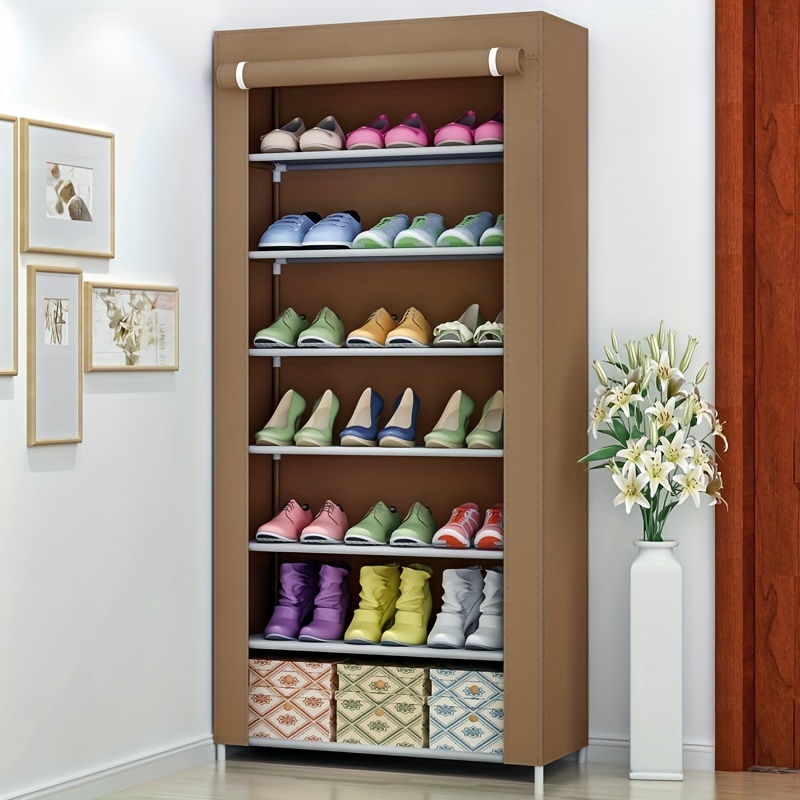 Multi-Layer Assembled Shoe Rack Dust-proof Storage Shoe Cabinet Home Shoe Stand Dormitory Simple Storage Shelf Organizer Holder, Brown