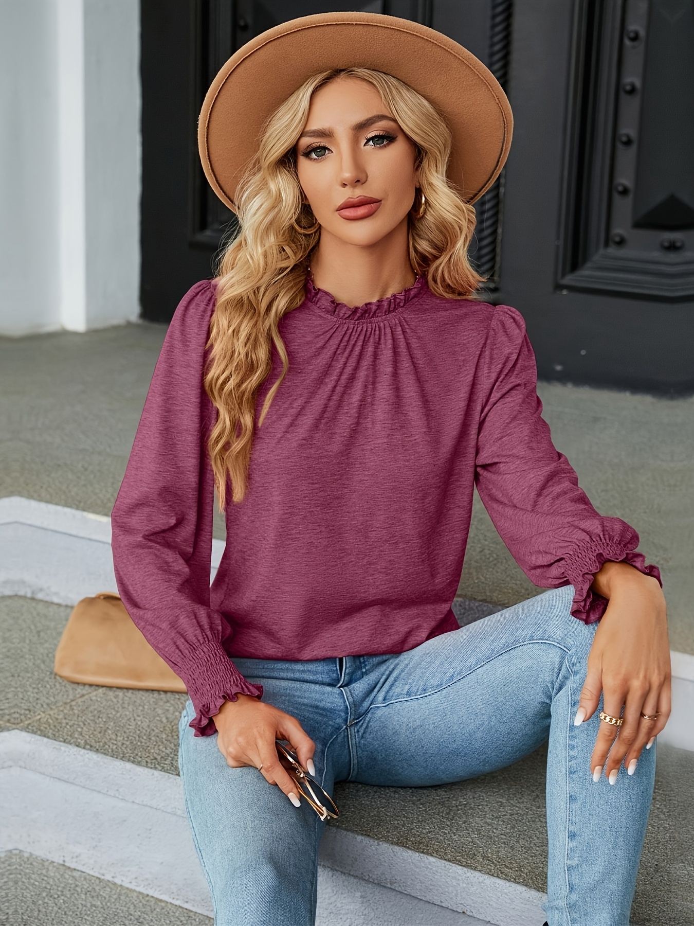 Flounce Sleeve Keyhole Blouse