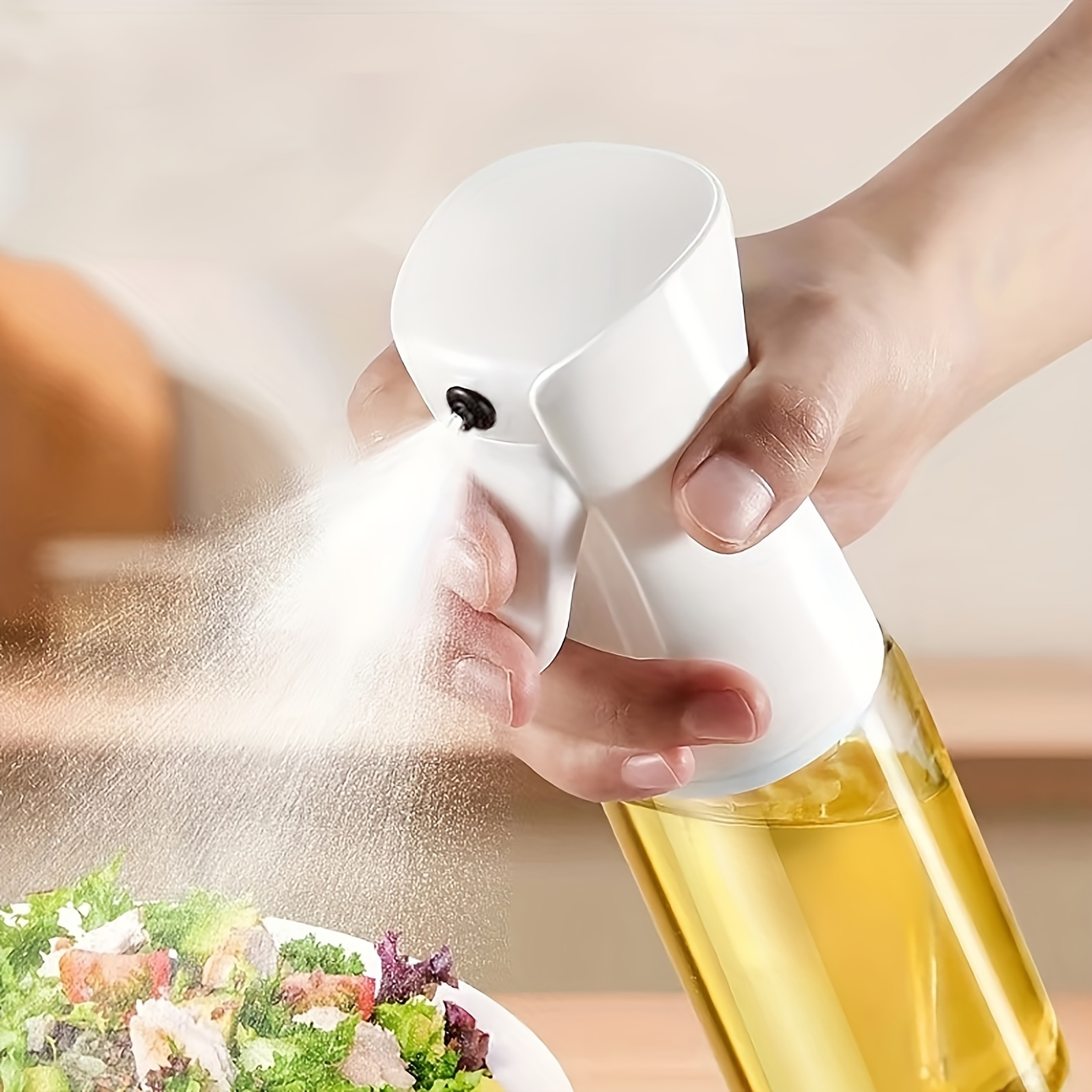 Tradineur - Aceitera de cristal a rayas con pulverizador de spray,  dispensador rellenable para aceite, vinagre, aliñar ensaladas