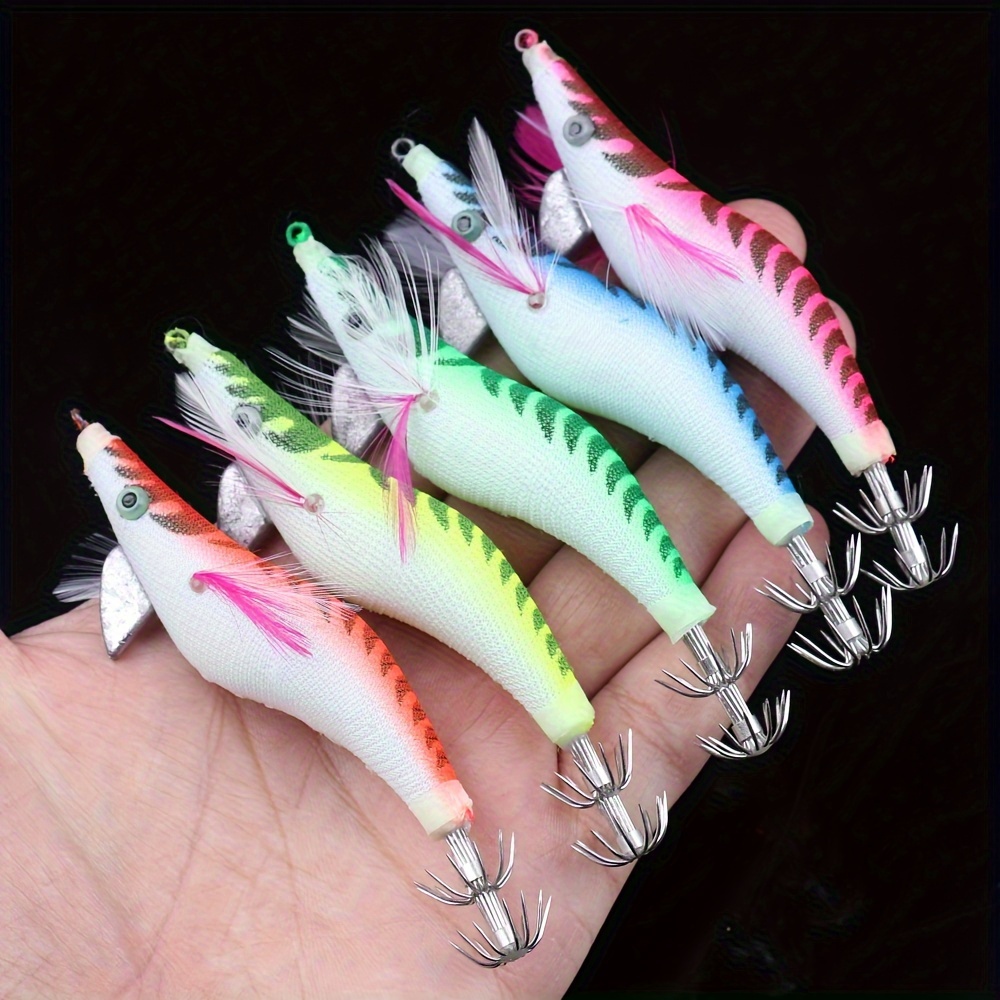 Fishing Lure Luminous Squid Jig Bionic Wooden Shrimp Squid - Temu