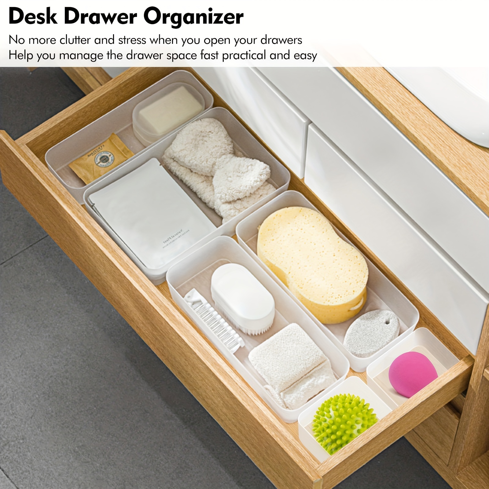 Stackable Drawer Organizer Set Desk Drawer Dividers Bathroom - Temu
